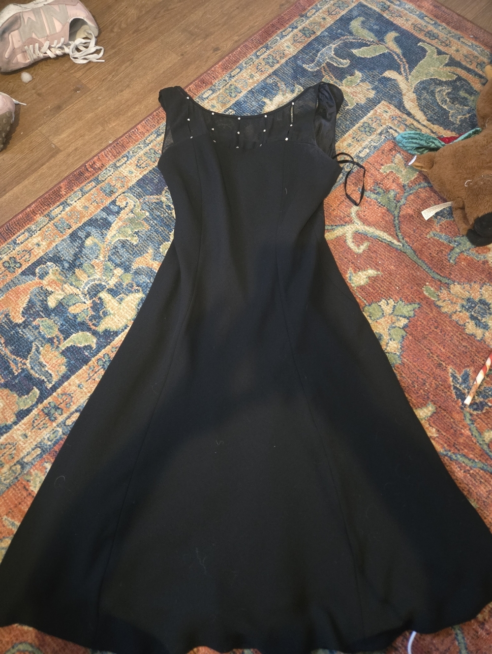 Jones Wear Black Midi Dress with Sheer Embellished Yoke